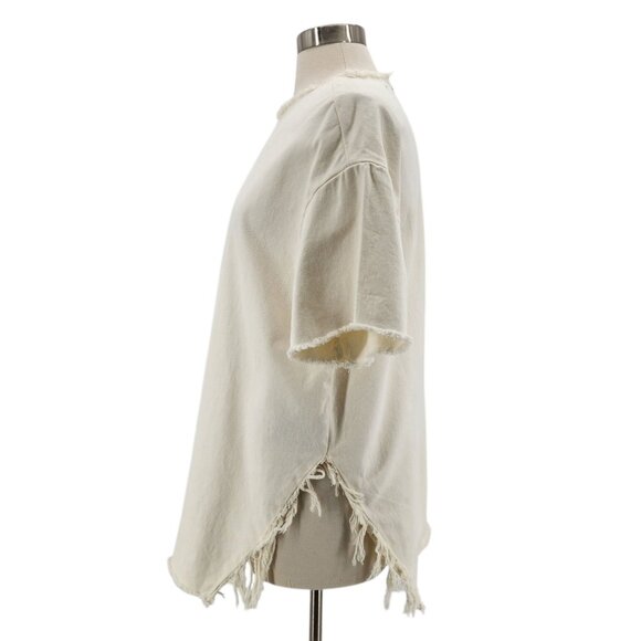 NEW BDG Urban Outfitters Womens Medium Top Fringe Raw Hem Ivory Relaxed Fit - Picture 3 of 11